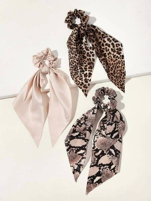 3-Piece Leopard/Snake/Plain Scrunchie Edition