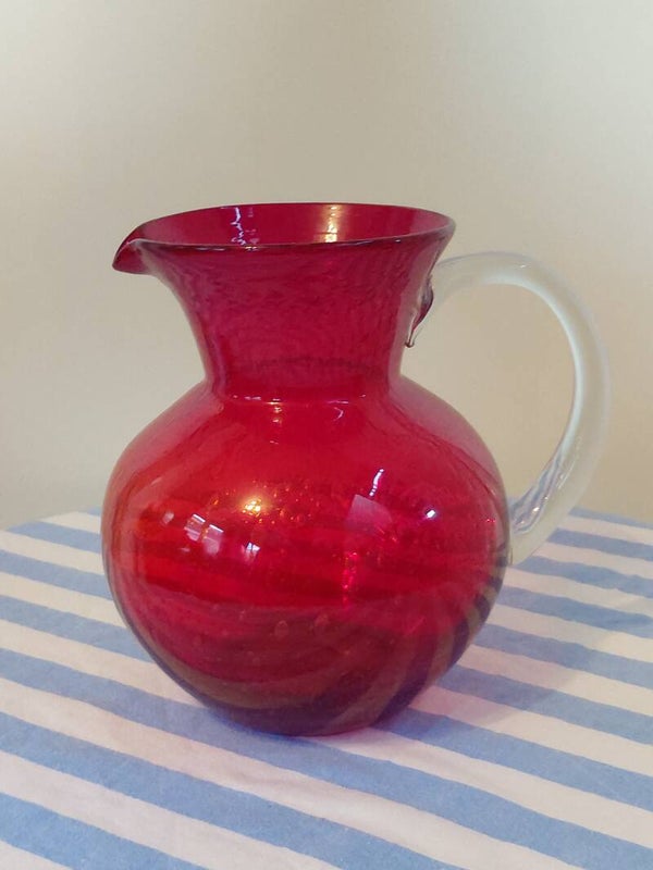 "Iris ruby red bubble glass pitcher "
