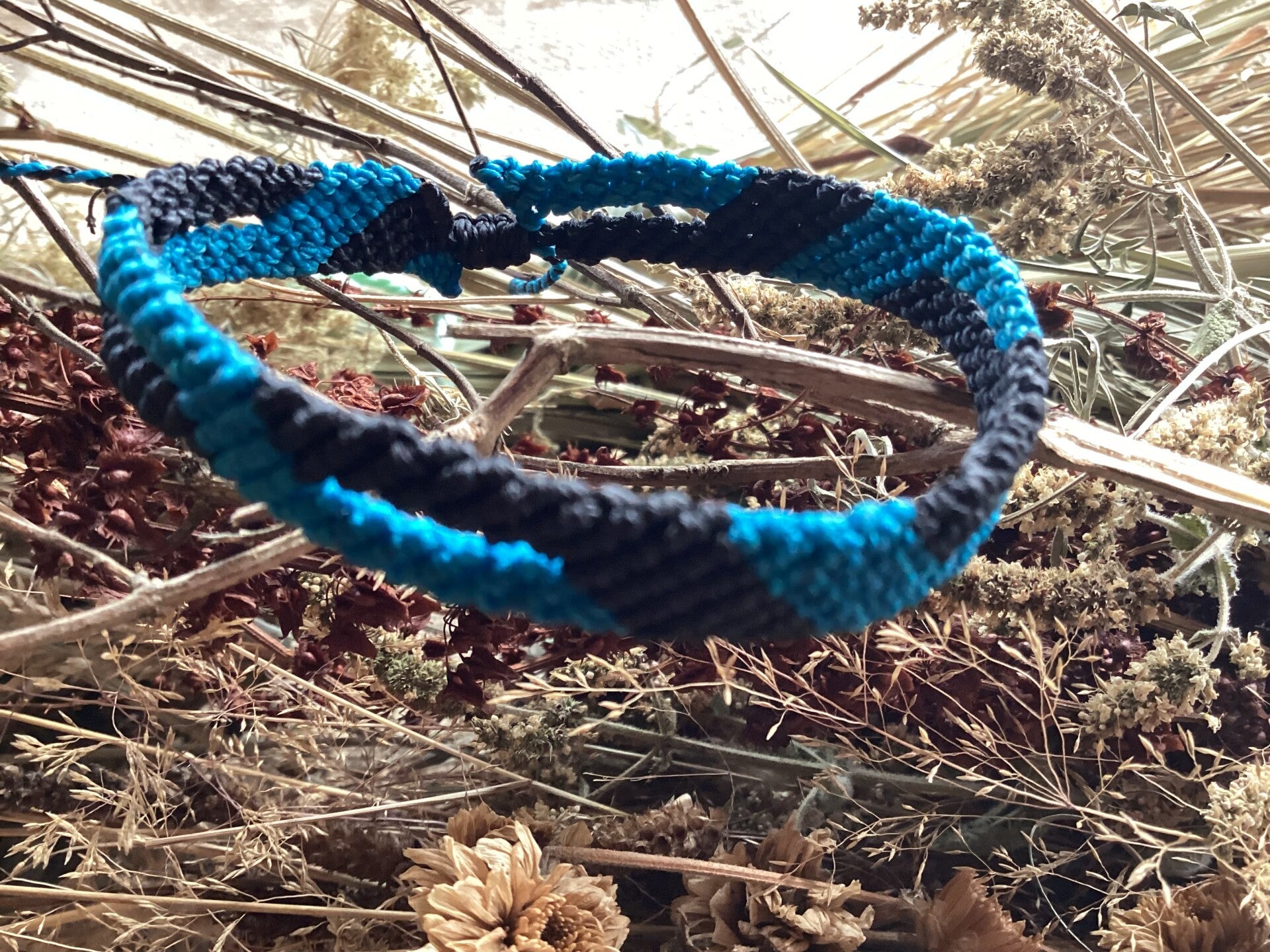 Bracelet homme tissé – noir & turquoise