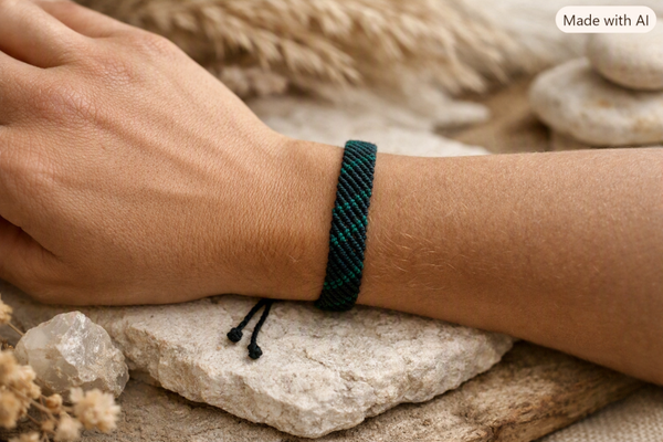 Bracelet homme noir & vert – tressage bohème artisanal