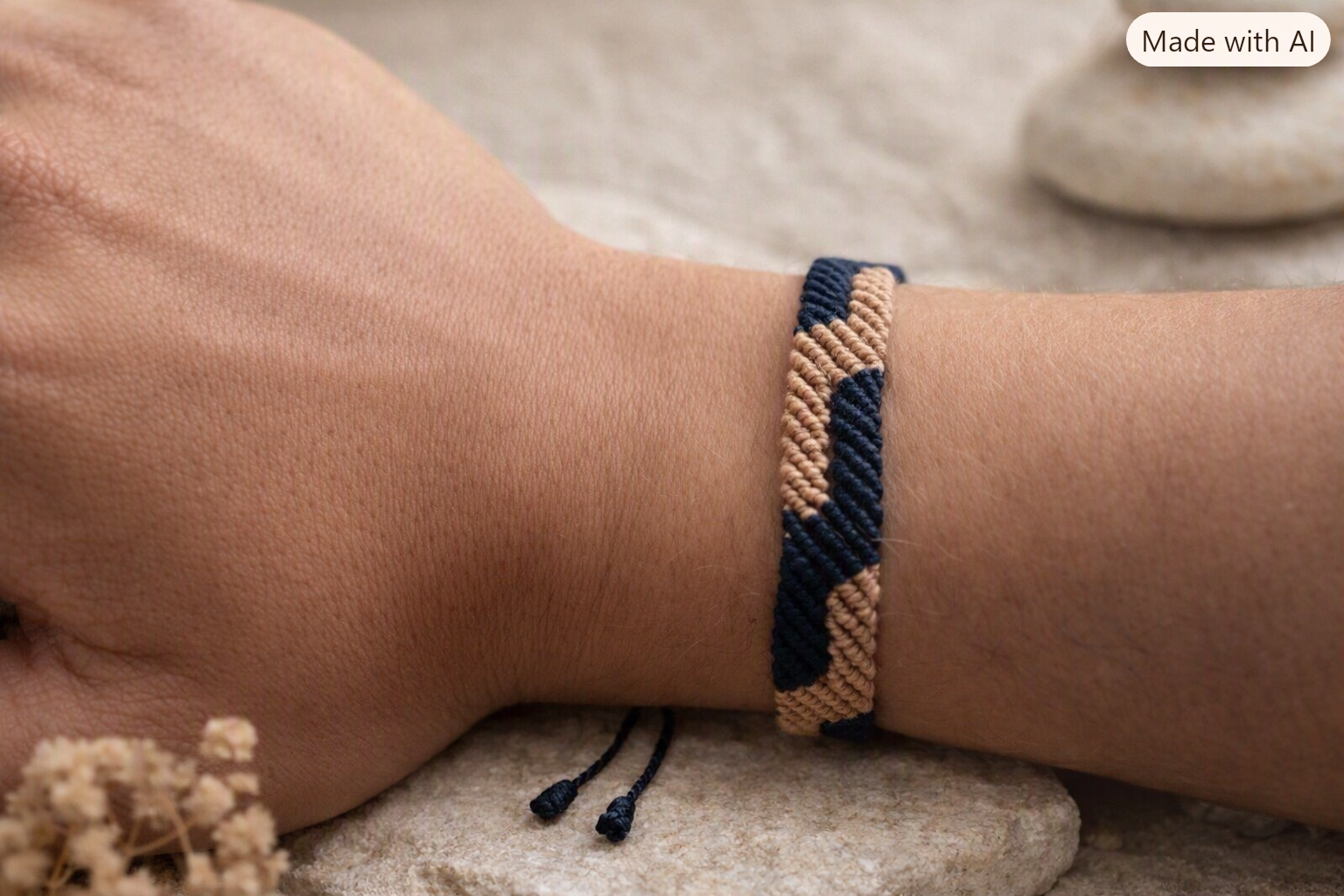 Bracelet homme marron clair & noir – tressage bohème artisanal