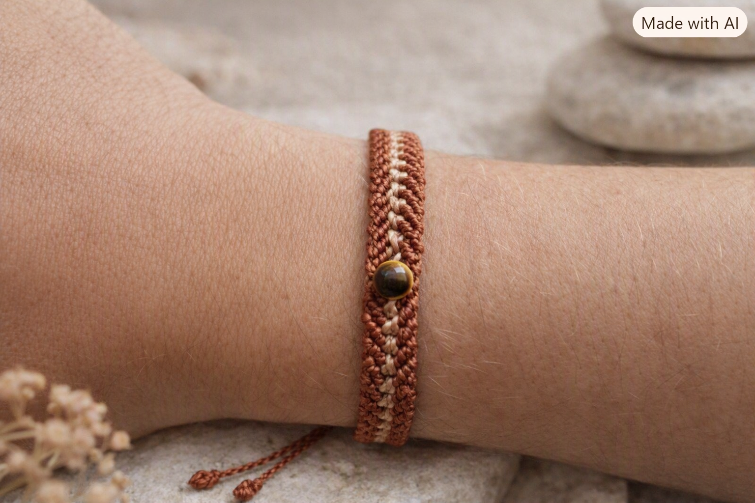 🪶 Bracelet homme marron & beige – pierre naturelle œil de tigre