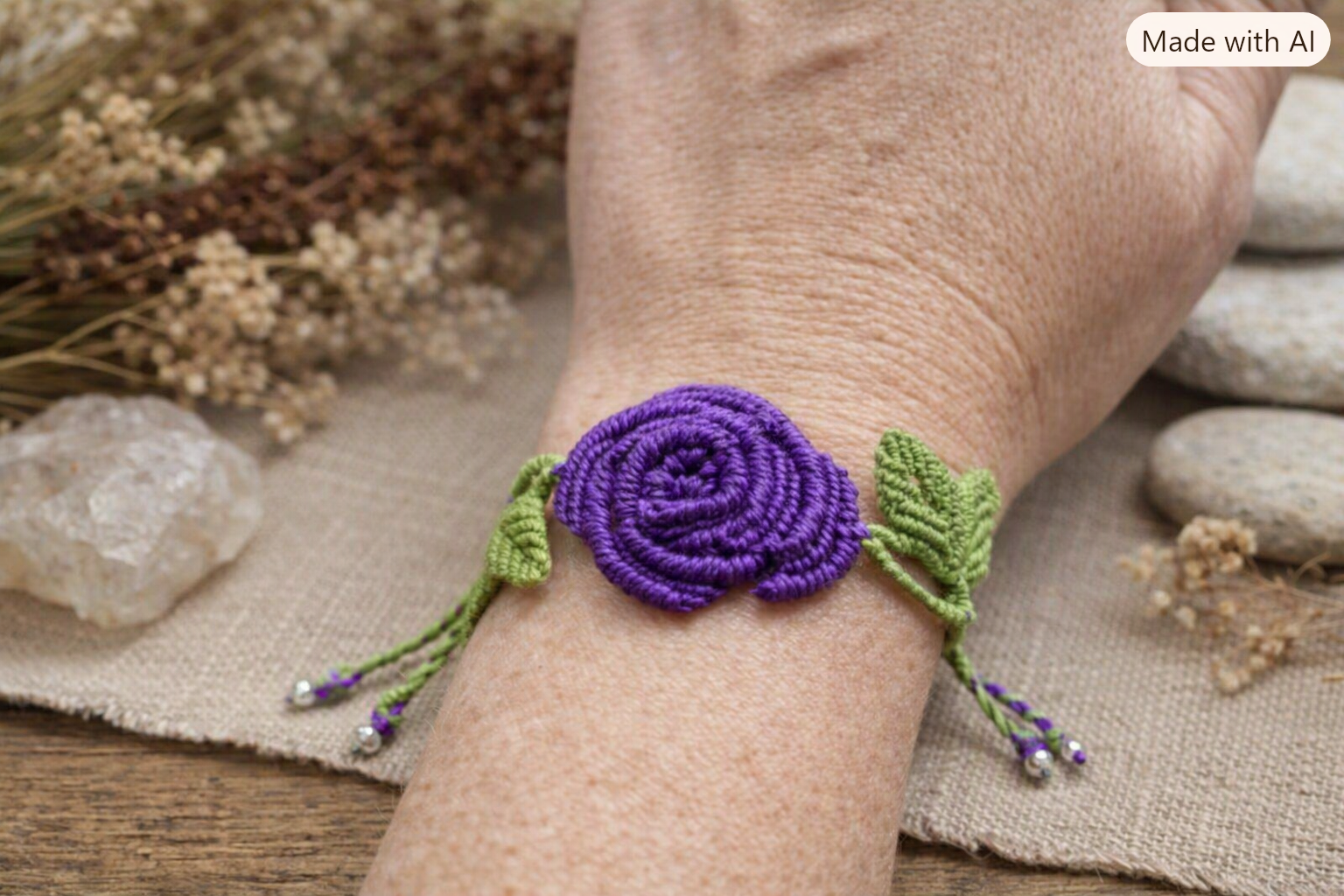 💜 Bracelet Éclat de Lavande – fleur violette & jaspe blanche