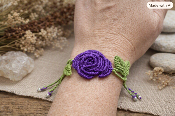 💜 Bracelet Éclat de Lavande – fleur violette & jaspe blanche