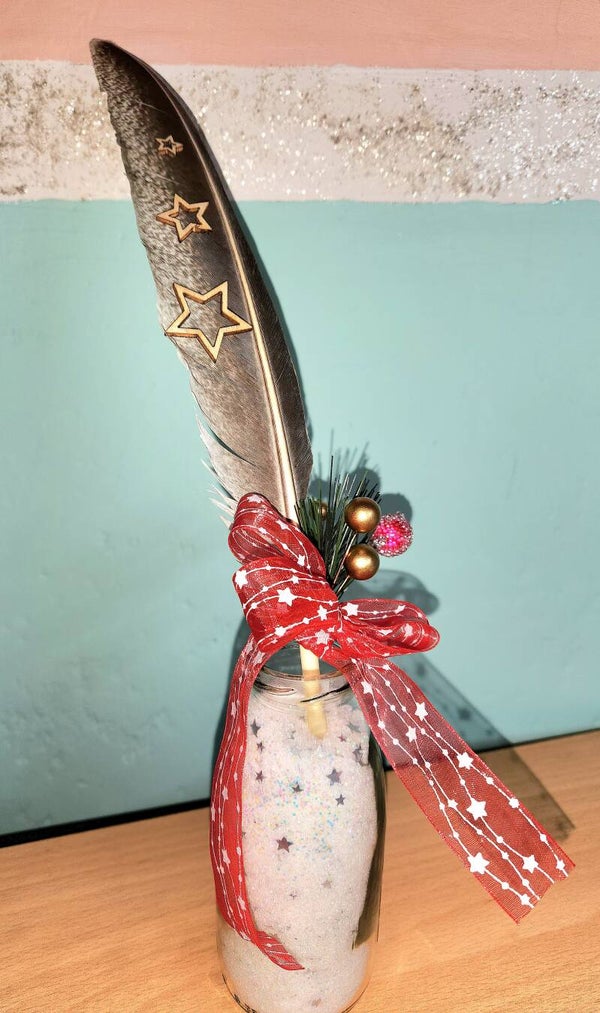 Feder mit Weihnachtsdeko 31 cm