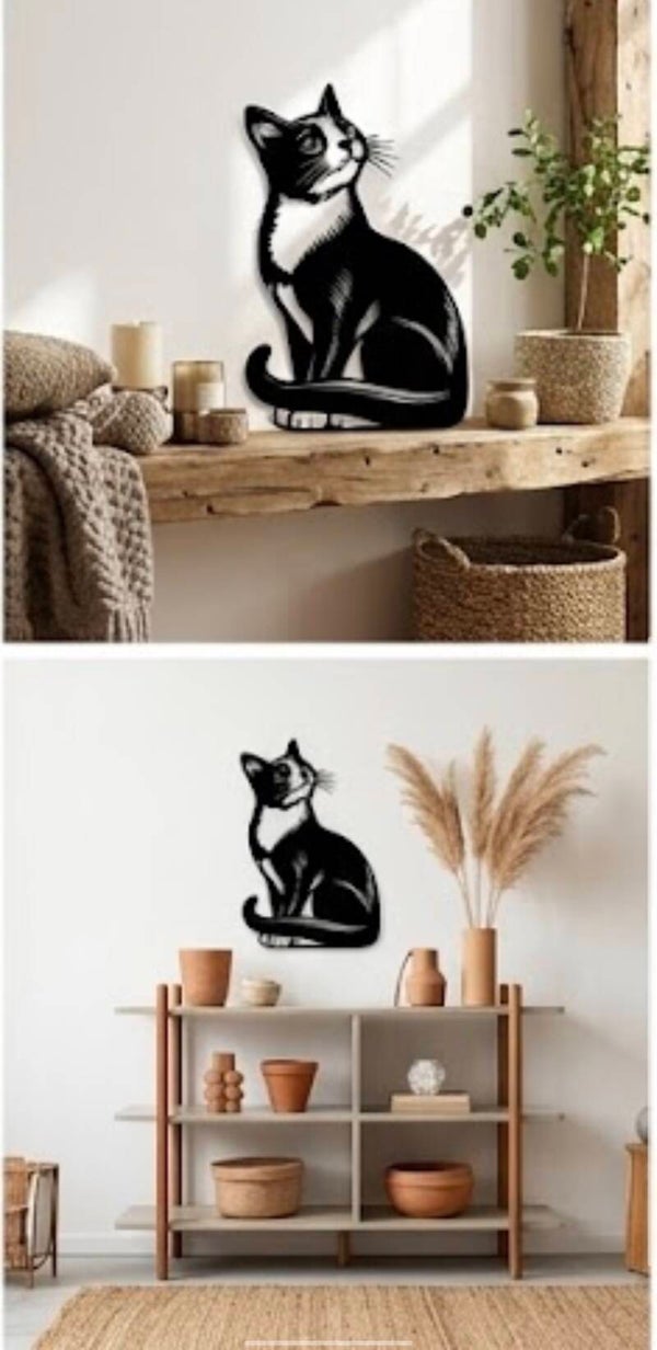 Minimalist Kitten Wall Art Plaque - Irregular-Shaped Suitable for Home, Office & Decor, Removable Reusable -Themed Decoration with Kit