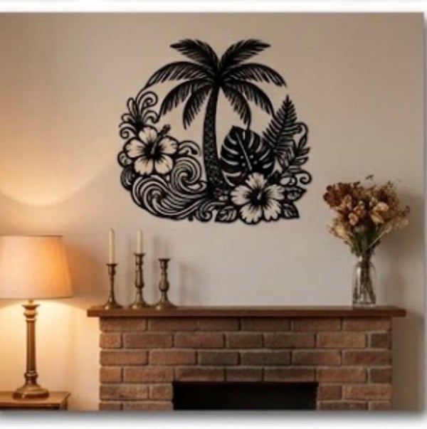 Tropical Palm Tree Wall Art, Hawaiian Beach Decor, Coastal Sign, Island Style Decoration