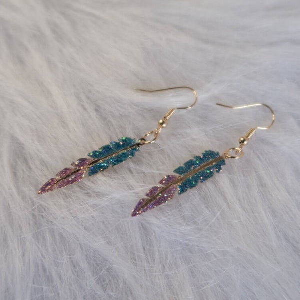 Stardust Feather Earrings – Blue/Purple