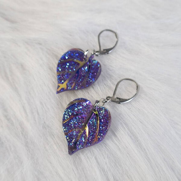 Mystic Leaf Earrings - Purple
