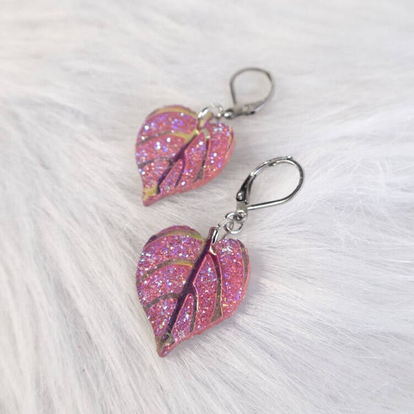 Mystic Leaf Earrings - Pink