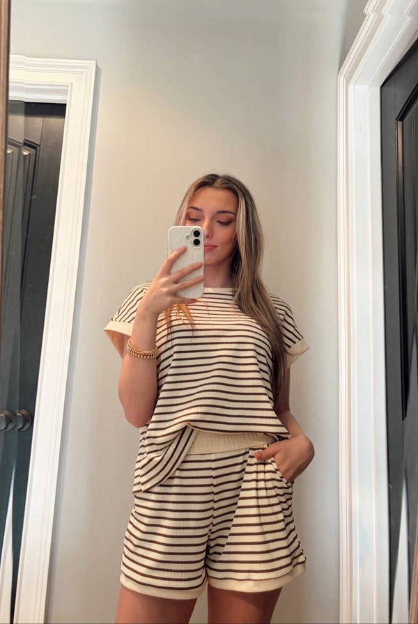 The Ivory and Mocha short sleeve top & shorts lounge set