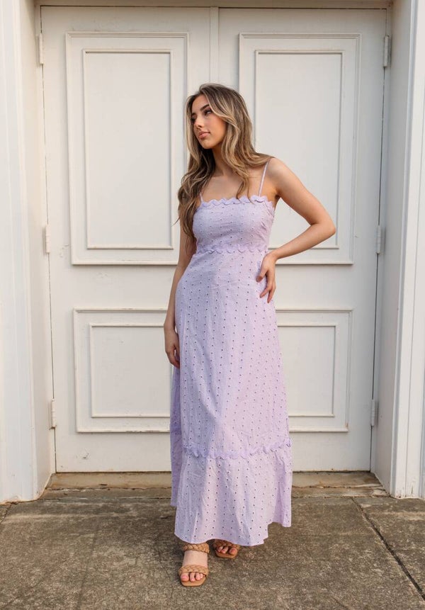 Lavender Dream Eyelet Midi Dress