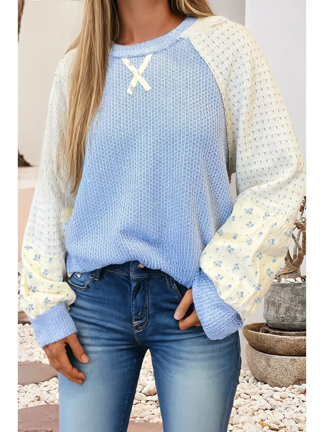 Dreamy Blue Floral Patchwork Long Sleeve