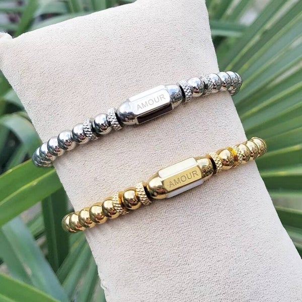 Rvs kralenarmband, messagebead