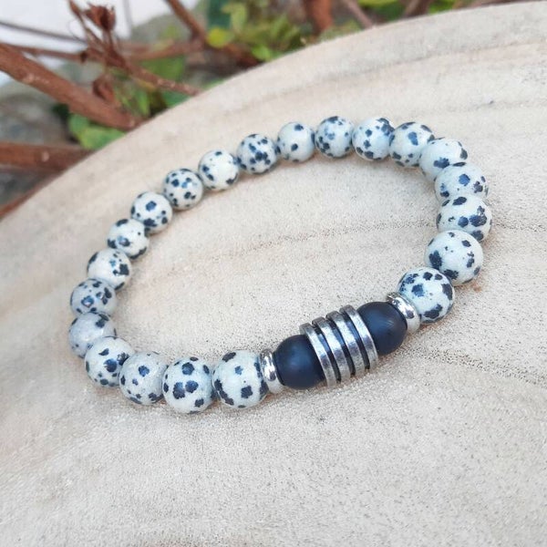 Natuursteen kralenarmband, dalmatier jaspis