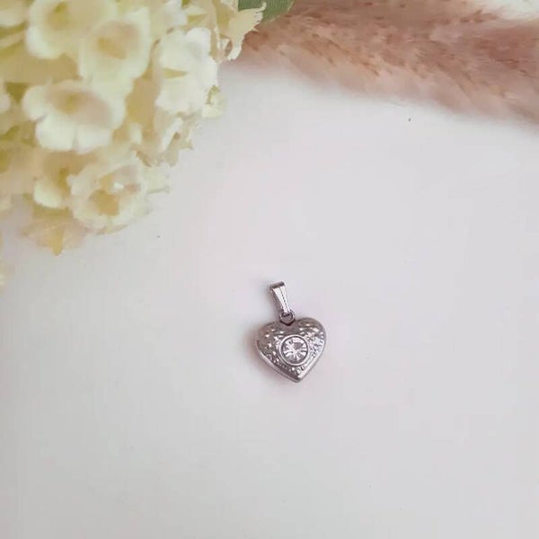 Rvs hanger, hart zirconia, zilver