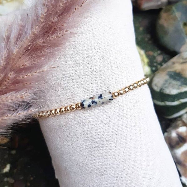 Rvs kralenarmbandje, goud natuursteen