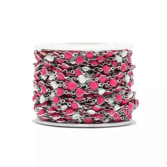 Rvs emaille hartjes jasserson, zilver