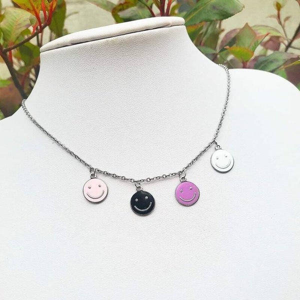 Rvs color smiley ketting
