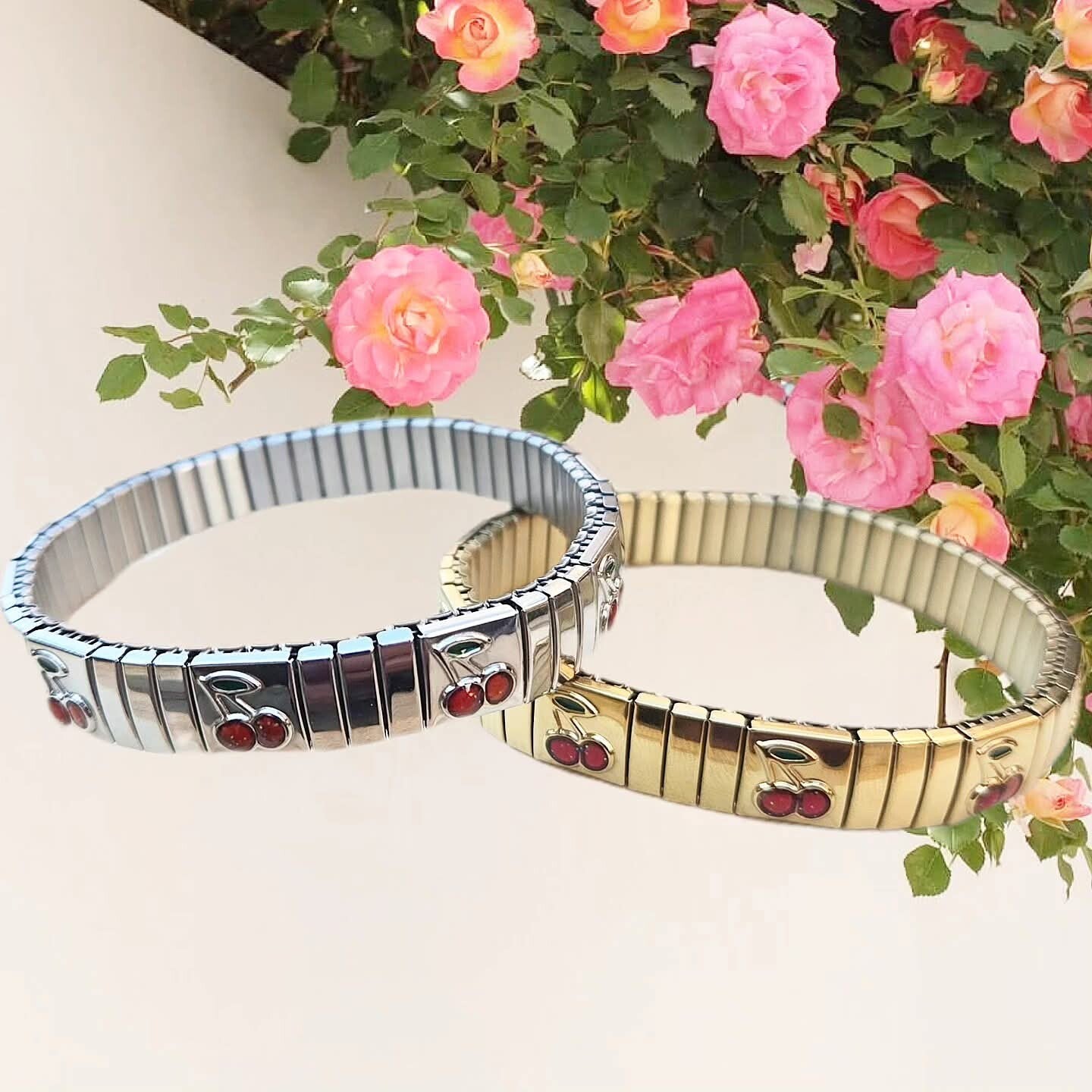 Rvs cherry stretch armband