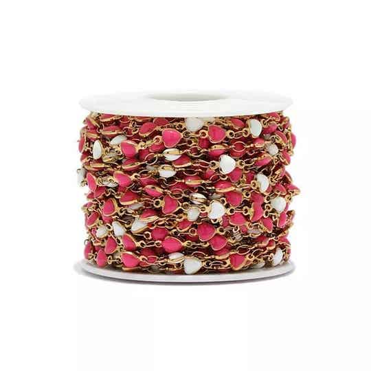 Rvs emaille hartjes jasserson, goud