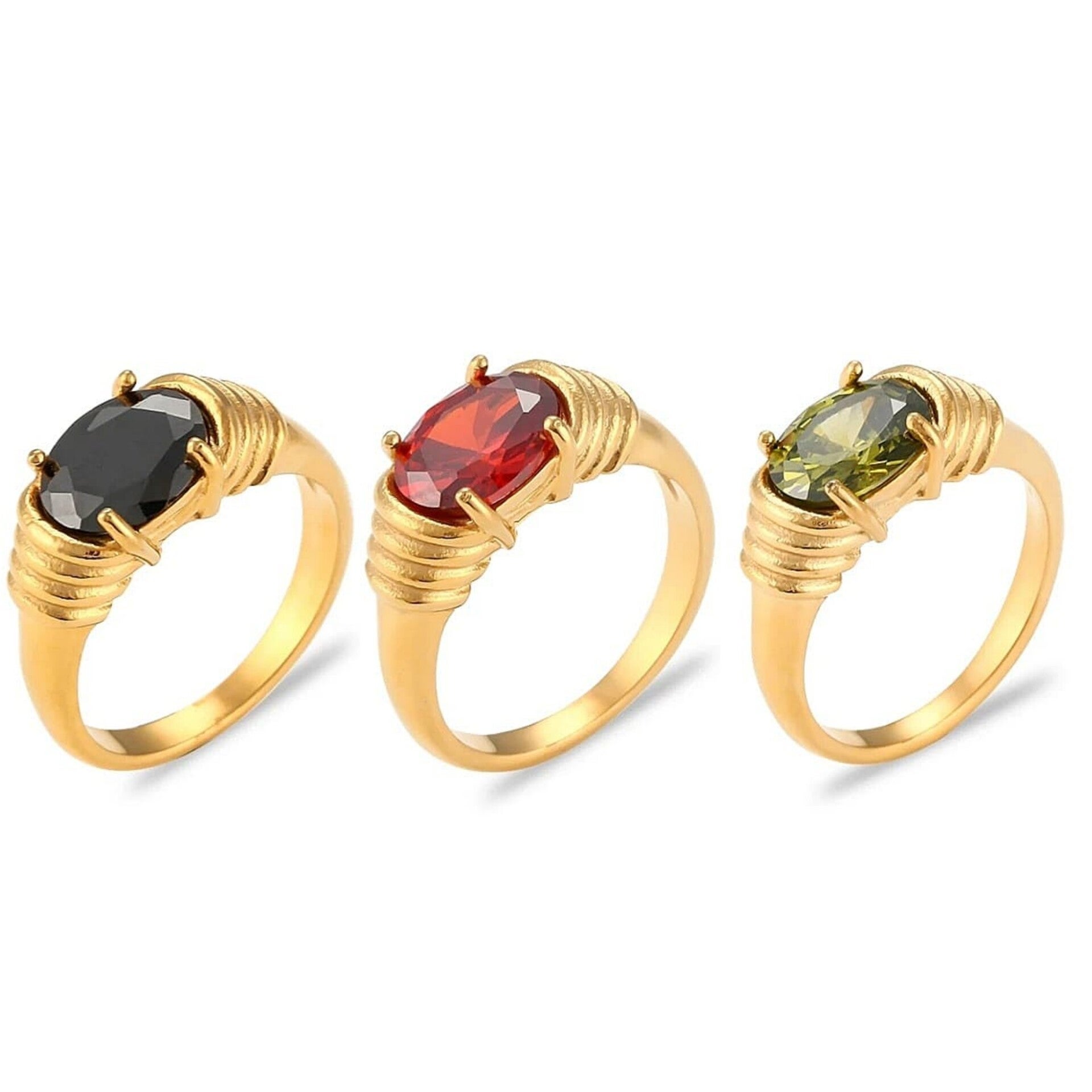 Rvs ring, Big Stone colour, goud