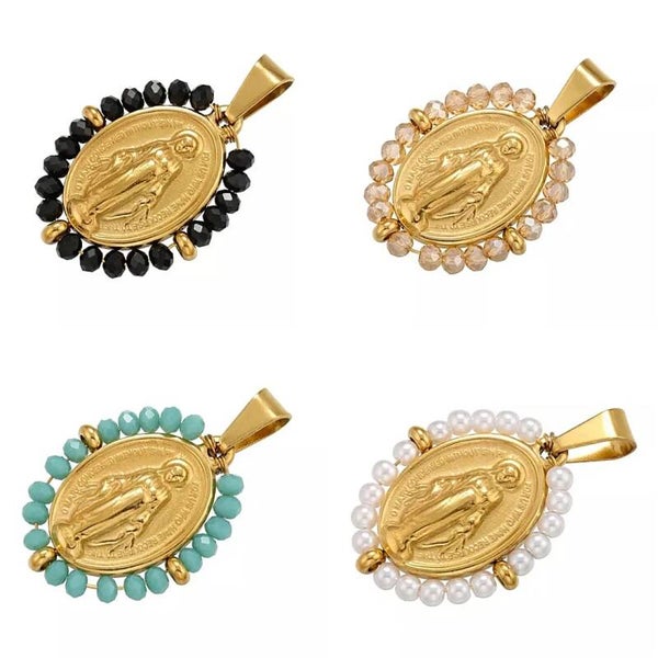 Rvs bedel hanger met gemstones, goud