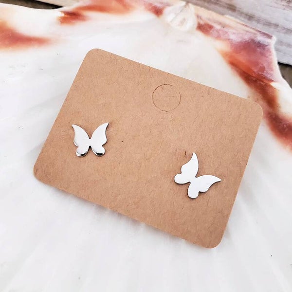 Rvs oorknopjes, vlinder, zilver