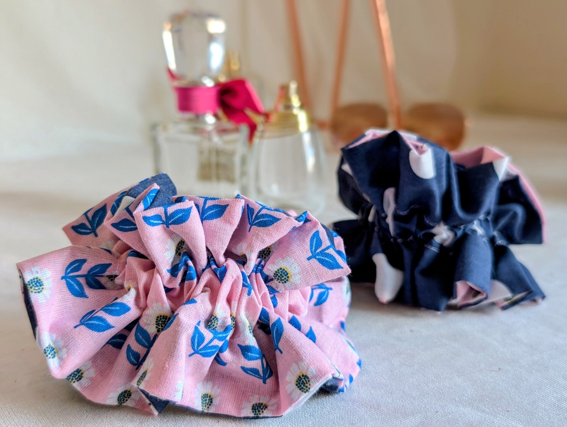 Pink Floral / Blue Spot