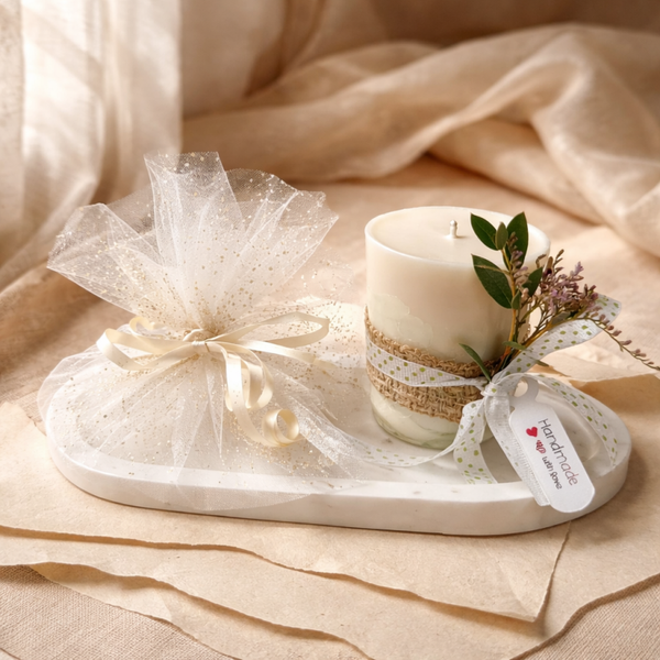 Dekotablett mit Rapswachs-Kerze