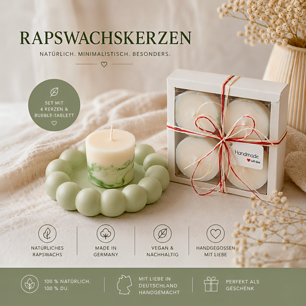 Rapswachs Kerzenset mit Bubble-Tablett