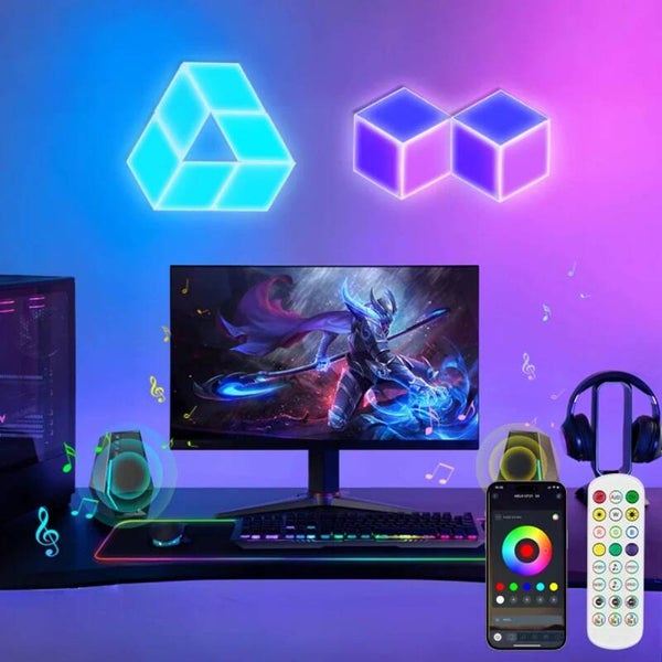 Nano Licht Wandlamp RGB Diamond – 6 Stuks – Modulaire LED Wandverlichting – Smart App & Afstandsbediening – Muziek Sync – Gaming Setup – Slaapkamer – Woonkamer