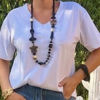 T-shirt Oversize Col V en Coton BLANC