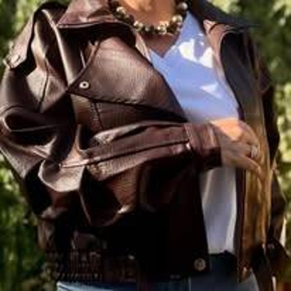 Veste biker oversize en simili cuir MARRON