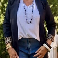 Veste de tailleur noire à doublure léopard BLEU MARINE