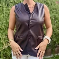 Gilet Sans Manches en Simili cuir BORDEAUX