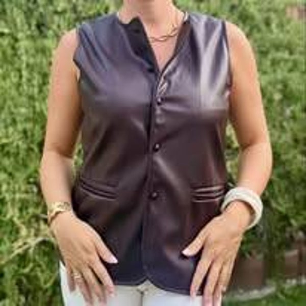 Gilet Sans Manches en Simili cuir BORDEAUX