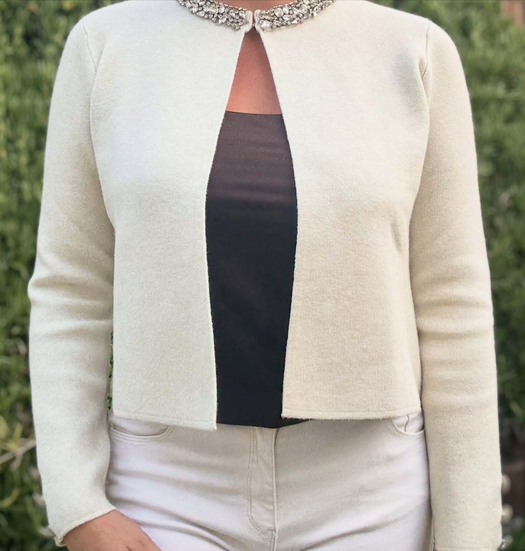 Gilet col strass NOIR OU BEIGE