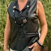 Gilet Sans Manches en Simili Cuir NOIR