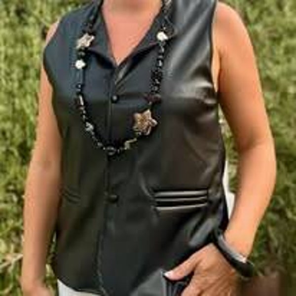 Gilet Sans Manches en Simili Cuir NOIR
