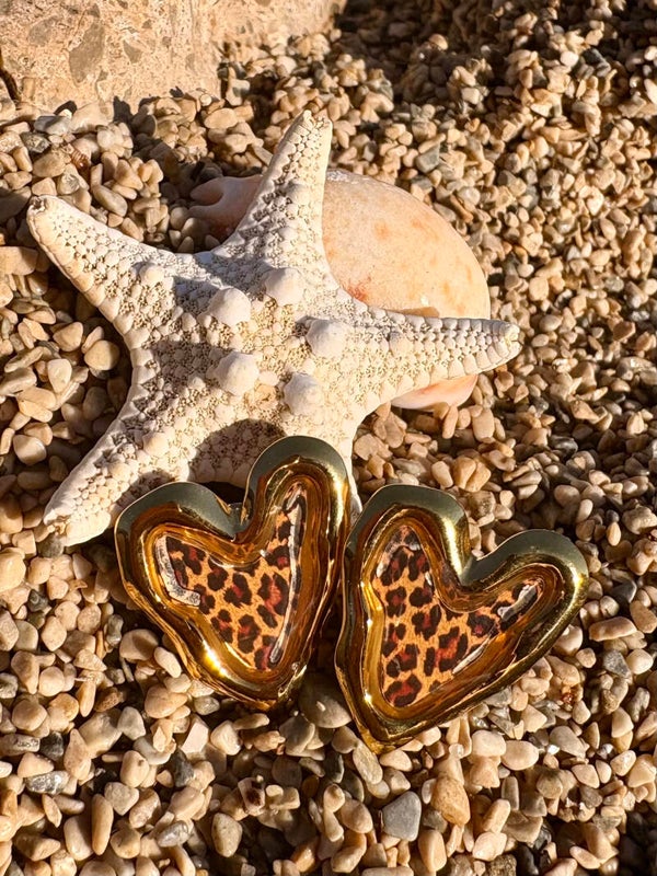 Boucle d'oreilles cœur léopard