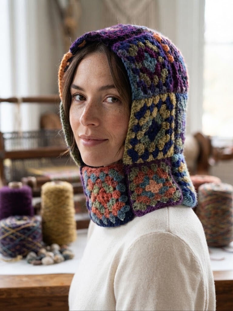 Unieke Handgemaakte Granny Square Balaclava Muts