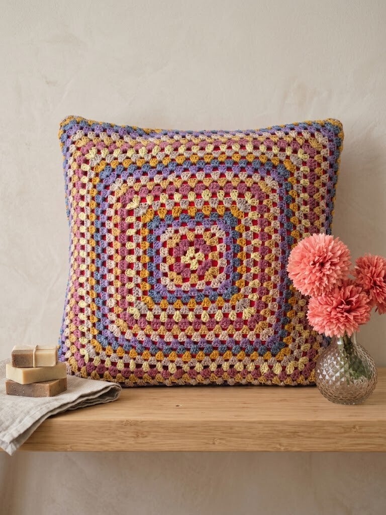 Gehaakt Bohemian Sierkussen – Kleurrijk Granny Square Kussen