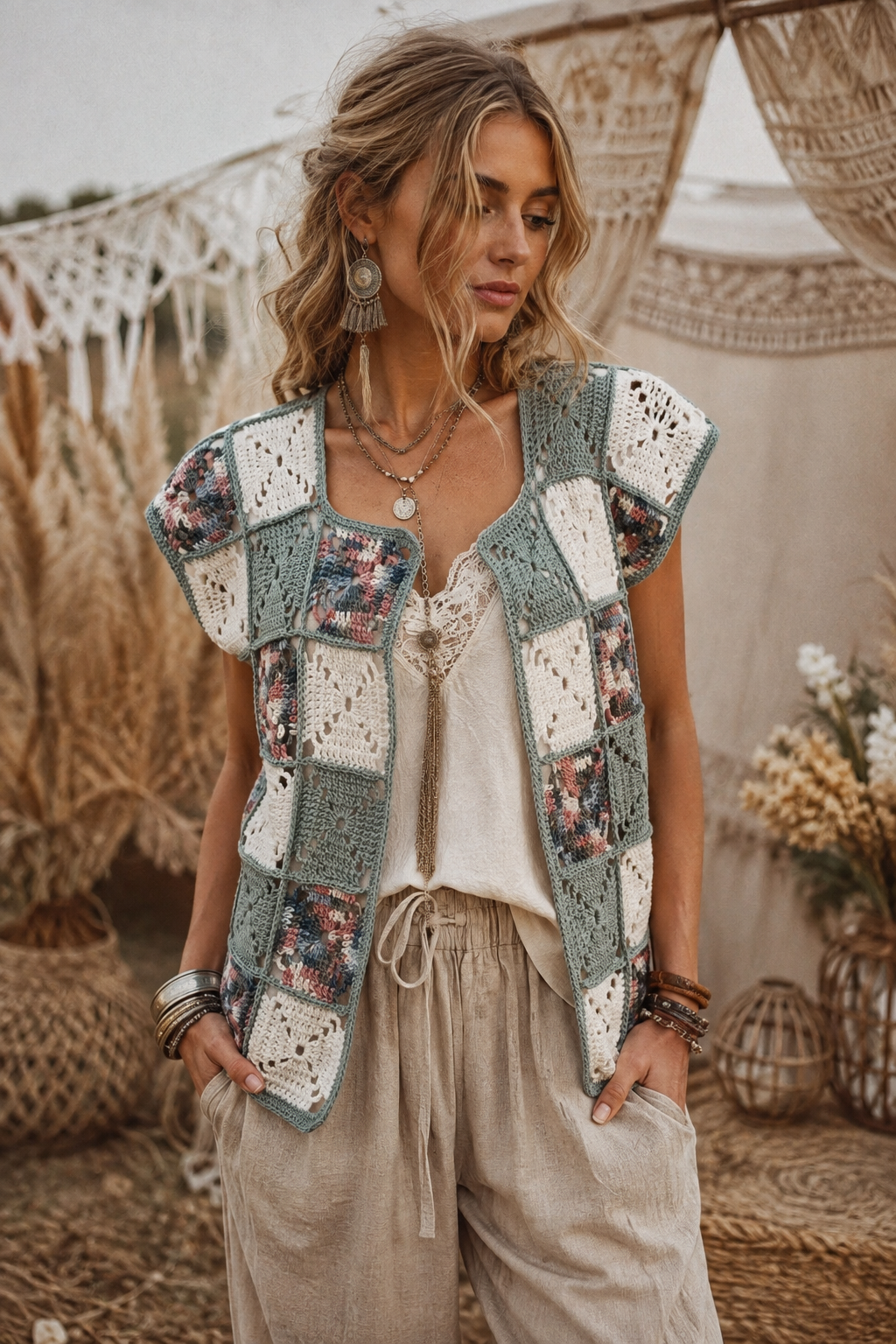Gehaakt Granny Square Gilet