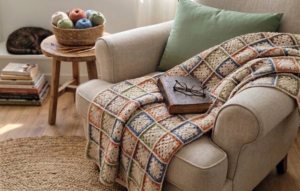 Handgehaakte Granny Square Woondeken - Pastel & Earthy Tones