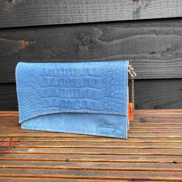 handgemaakte leren tas Milaan dubbel Blauw