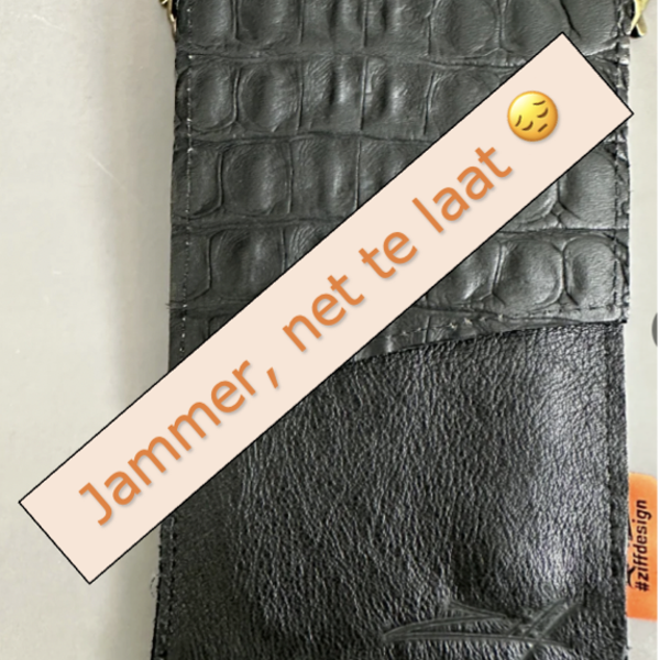 Handgemaakt leren telefoontasje Rome zwart croco