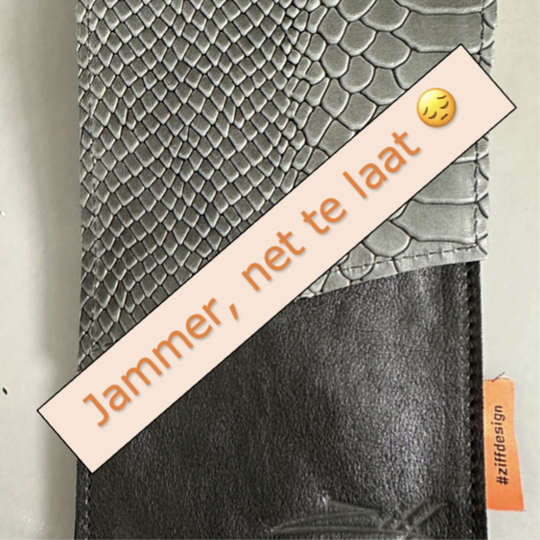 Handgemaakt leren telefoontasje Rome grijs croco leer en zwart