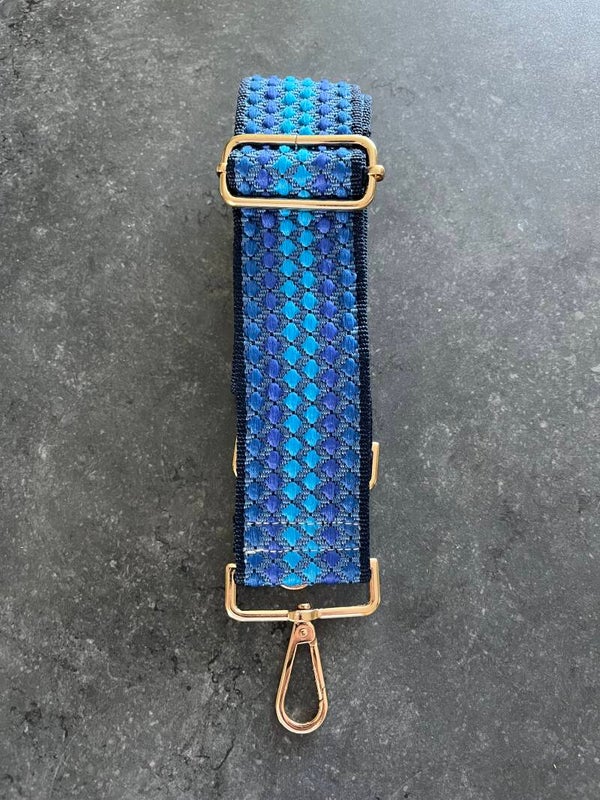 Bag strap / Tassenriem blauw en kobaltblauw bolletjes