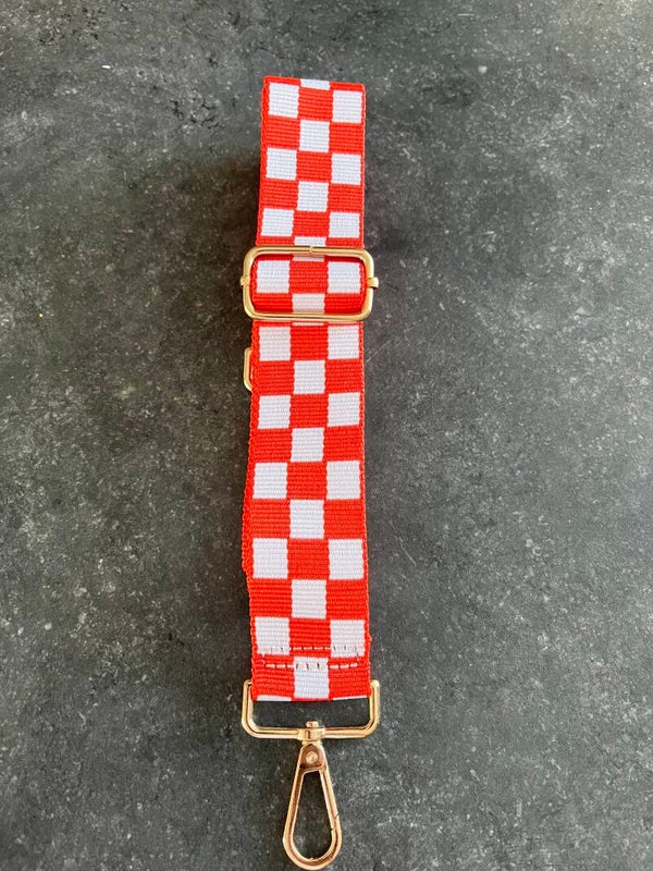 Bag strap / Tassenriem rood wit blokjes